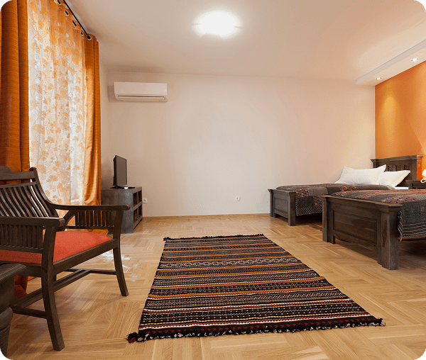 Bright room with patterned rug