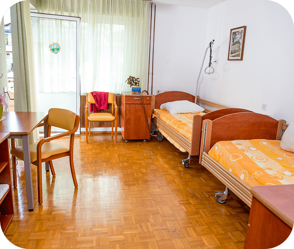 Nursing home room with twin beds